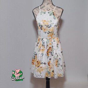 Bailey Blue ace White and Golden Yellow Floral Dress Size M